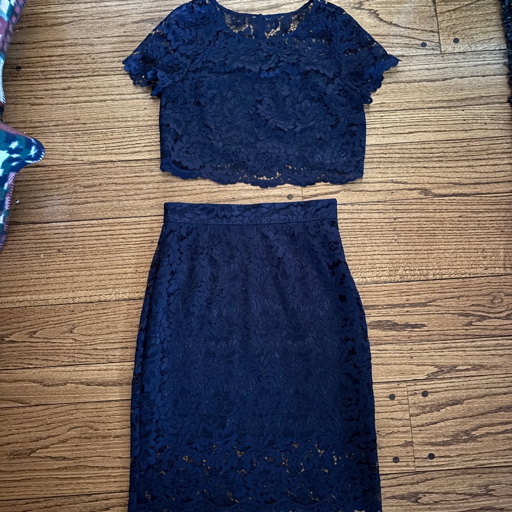BB Dakota RSVP two piece lace navy blue set